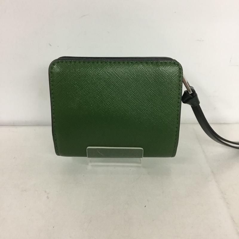 マークジェイコブス MARCJACOBS 財布 二つ折り バイカラー 2トーン L字ファスナー ワンポイント 緑 / グリーン / X カーキ / カーキ /  レディース USED 古着 中古 10142110