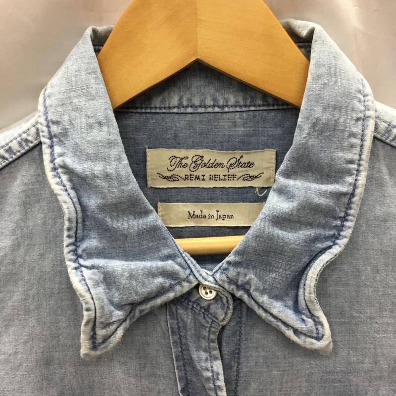 レミ レリーフ REMI RELIEF シャツ、ブラウス 長袖 長袖シャツ カラーシャツ ポケットシャツ 長袖カットソー デニムシャツ XS 無地 インディゴ / インディゴ /  メンズ USED 古着 中古 10117711