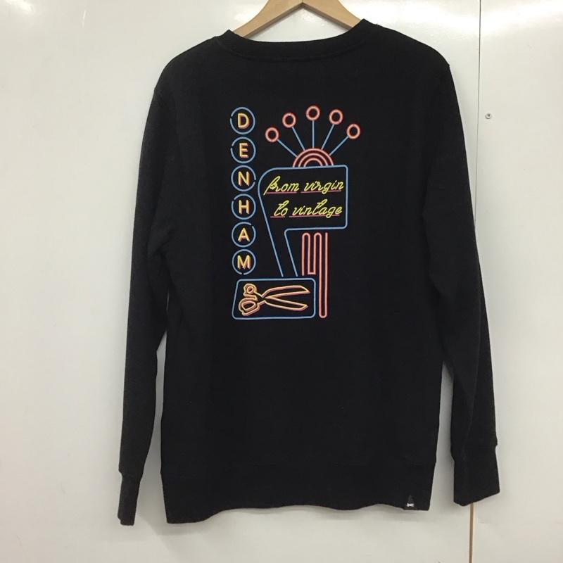 デンハム DENHAM トレーナー 長袖 長袖トレーナー スウェット クルーネック プルオーバー L ロゴ、文字 黒 / ブラック /  メンズ USED 古着 中古 10141762