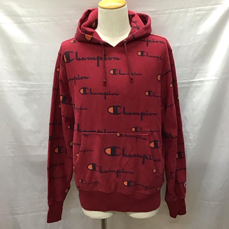 チャンピオン Champion パーカー 長袖 プルオーバー フーディー スウェット XL 総柄 えんじ / ワインレッド /  メンズ USED 古着 中古 10118391