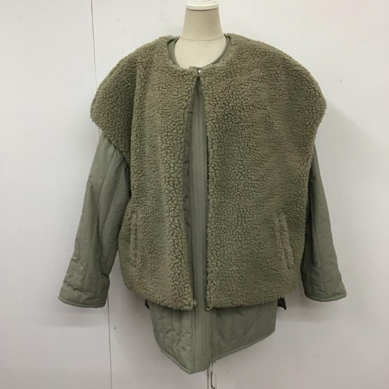 イディット IEDIT ジャケット、上着 ジャケット、ブレザー カジュアルジャケット ノーカラージャケット アウター 2点セット LL 無地 カーキ / カーキ /  レディース USED 古着 中古 10120397