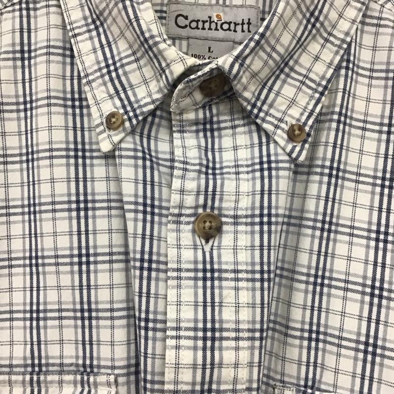 カーハート Carhartt シャツ、ブラウス 半袖 半袖シャツ チェックシャツ カラーシャツ ボタンダウンシャツ L チェック 白 / ホワイト / X 紺 / ネイビー /  メンズ USED 古着 中古 10134795