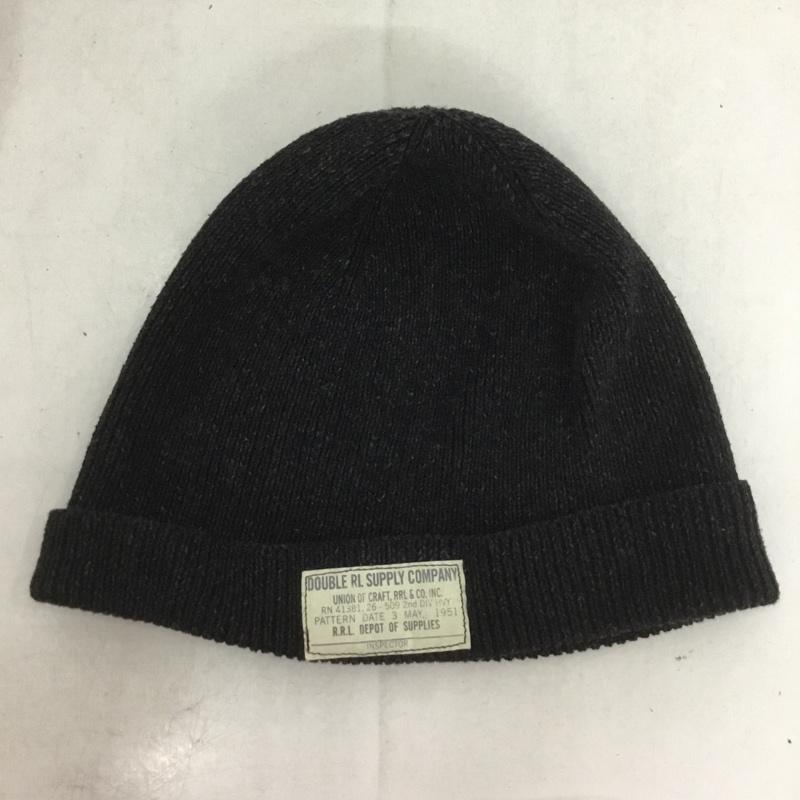 ダブルアールエル ラルフローレン RRL RALPH LAUREN 帽子 ニット帽 コットン リブニット ロゴラベル ロゴ、文字 黒 / ブラック /  メンズ USED 古着 中古 10140609