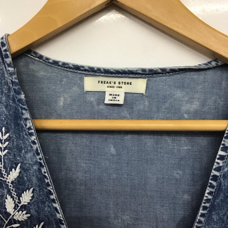 フリークスストア FREAK S STORE ワンピース ロングスカート 長袖ロングワンピース ノーカラーシャツワンピース フレアスカート FREE 刺繍 インディゴ / インディゴ /  レディース USED 古着 中古 10146122