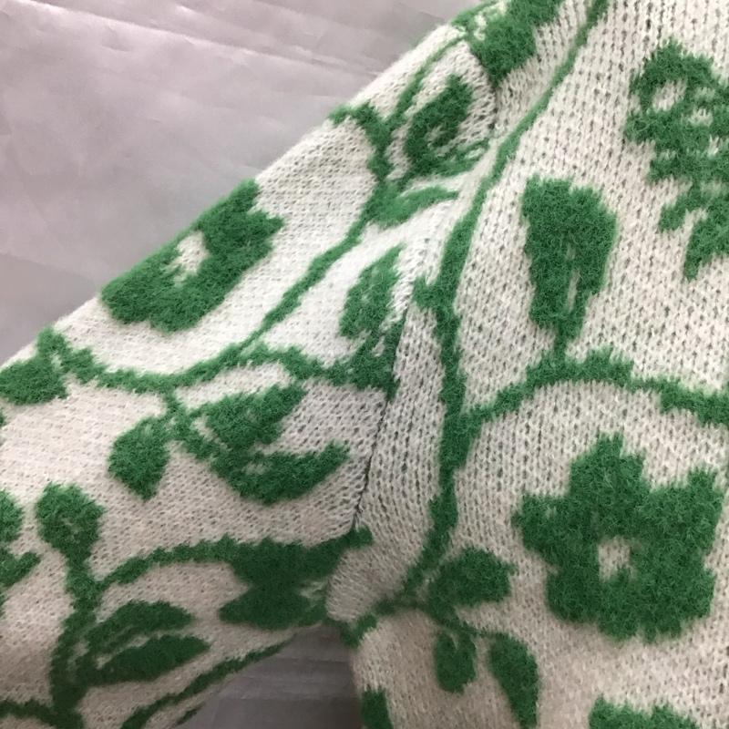 ザラ ZARA カーディガン 長袖 3859 005 069 クルーネック ジャガードニット XL 総柄 白 / ホワイト / X 緑 / グリーン /  レディース USED 古着 中古 10118402