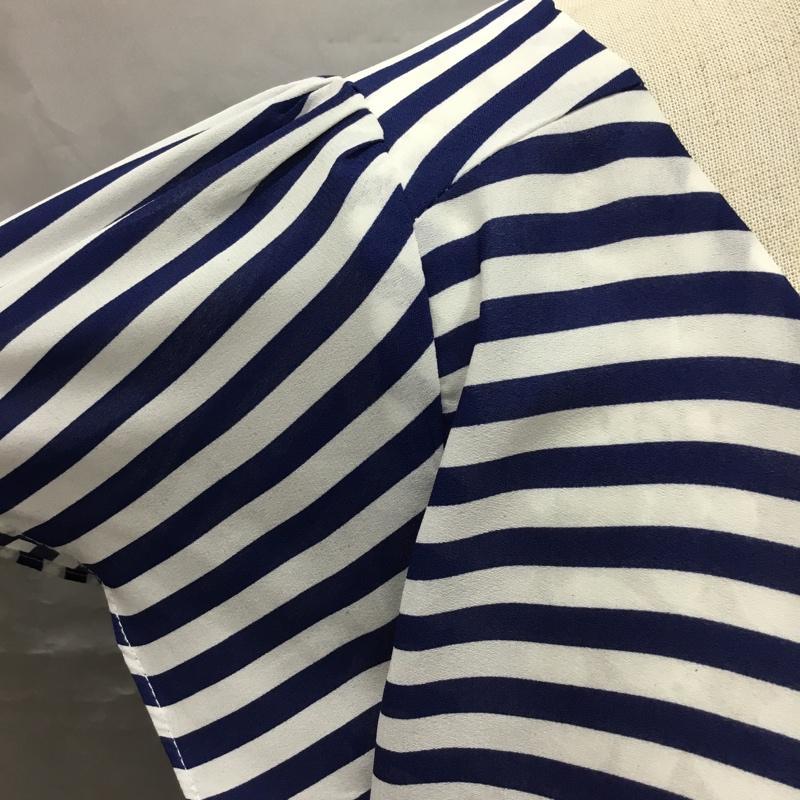 チャオパニック CIAOPANIC カットソー 半袖 半袖カットソー ボーダーTシャツ クルーネックカットソー フリル M ボーダー柄 白 / ホワイト / X 青 / ブルー /  レディース USED 古着 中古 10118449