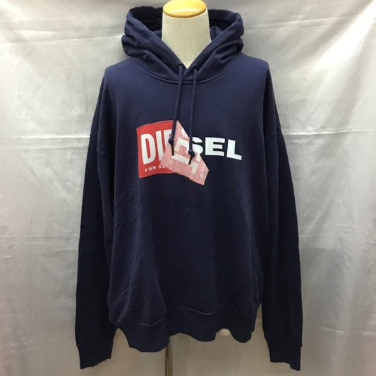 ディーゼル DIESEL パーカー 長袖 長袖パーカー フード付きパーカー プリントスウェット トレーナー XL ロゴ、文字 紺 / ネイビー /  メンズ USED 古着 中古 10115003