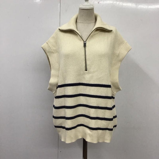 ザラ ZARA ベスト ベスト ニットベスト ノースリーブニット ジップアップネック M ボーダー柄 白 / ホワイト /  レディース USED 古着 中古 10118590
