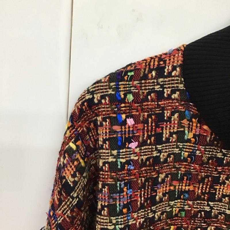 ザラ ZARA ニット、セーター 長袖 4886 264 330 フリンジ ツイード スタンドネック L チェック マルチカラー / マルチカラー /  レディース USED 古着 中古 10131313