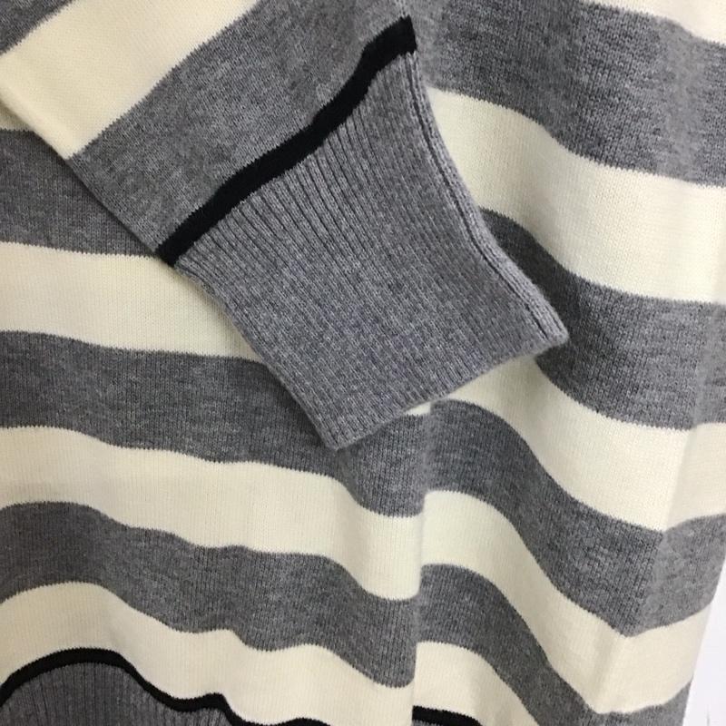 バーバリーブラックレーベル BURBERRY BLACK LABEL ニット、セーター 長袖 長袖ニットカットソー クルーネック セーター 3 ボーダー柄 灰 / グレー / X 白 / ホワイト /  メンズ USED 古着 中古 10140541
