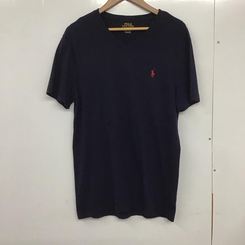 ポロラルフローレン POLO RALPH LAUREN Tシャツ 半袖 半袖カットソー 無地Tシャツ Vネックカットソー M ロゴ、文字 紺 / ネイビー /  メンズ USED 古着 中古 10132317