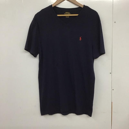 ポロラルフローレン POLO RALPH LAUREN Tシャツ 半袖 半袖カットソー 無地Tシャツ Vネックカットソー M ロゴ、文字 紺 / ネイビー /  メンズ USED 古着 中古 10132317