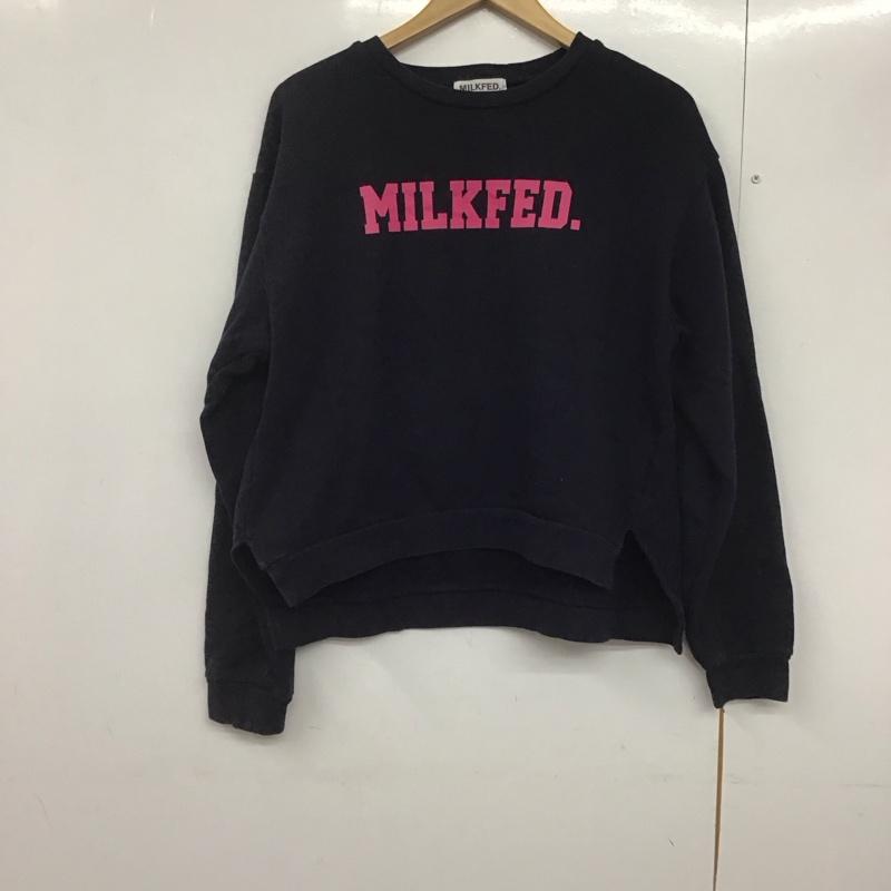 ミルクフェド MILKFED. トレーナー 長袖 長袖トレーナー スウェット クルーネック プルオーバー ONE SIZE ロゴ、文字 紺 / ネイビー /  レディース USED 古着 中古 10142649