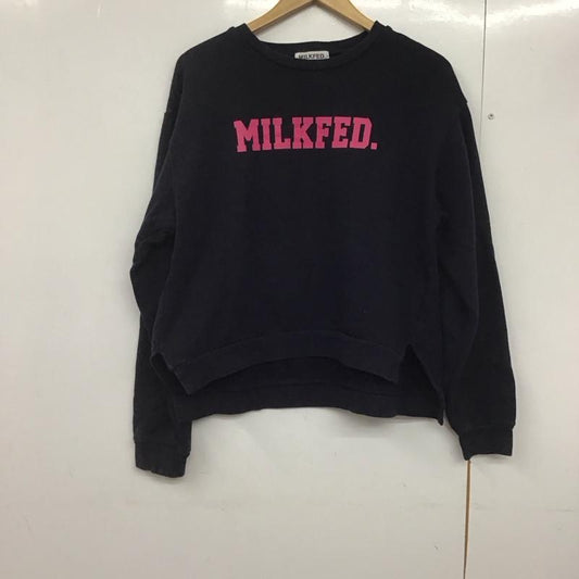ミルクフェド MILKFED. トレーナー 長袖 長袖トレーナー スウェット クルーネック プルオーバー ONE SIZE ロゴ、文字 紺 / ネイビー /  レディース USED 古着 中古 10142649