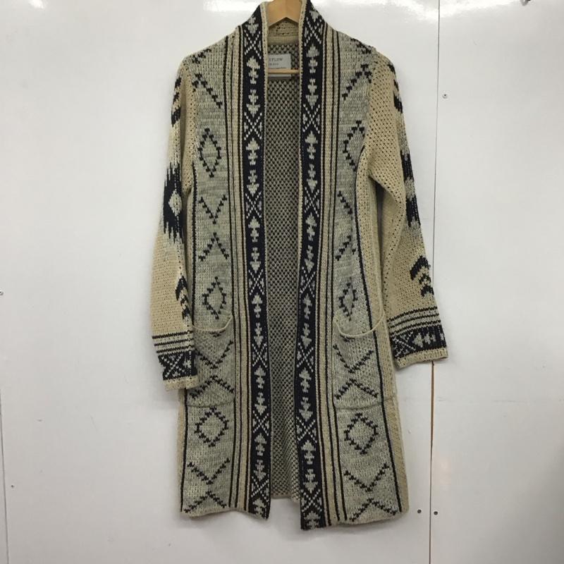 ベイフロー BAYFLOW カーディガン 長袖 BW1709BF02 ガウンニット ロング丈 3 ネイティブ柄 ベージュ / ベージュ / X 紺 / ネイビー /  レディース USED 古着 中古 10146617