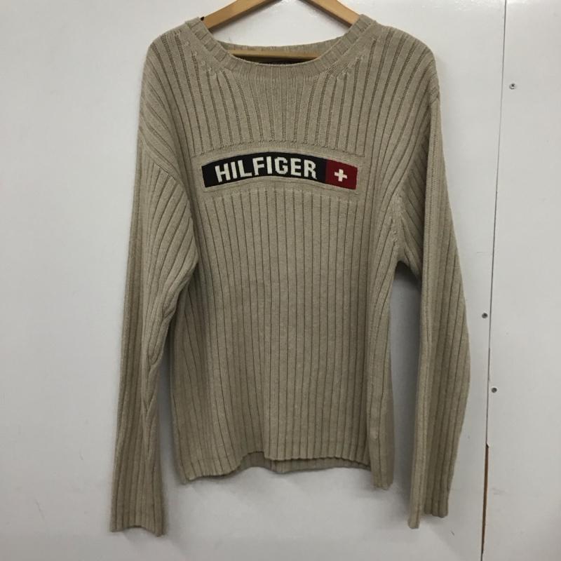 トミーヒルフィガー TOMMY HILFIGER ニット、セーター 長袖 長袖ニットカットソー クルーネック セーター L ロゴ、文字 ベージュ / ベージュ /  メンズ USED 古着 中古 10132379