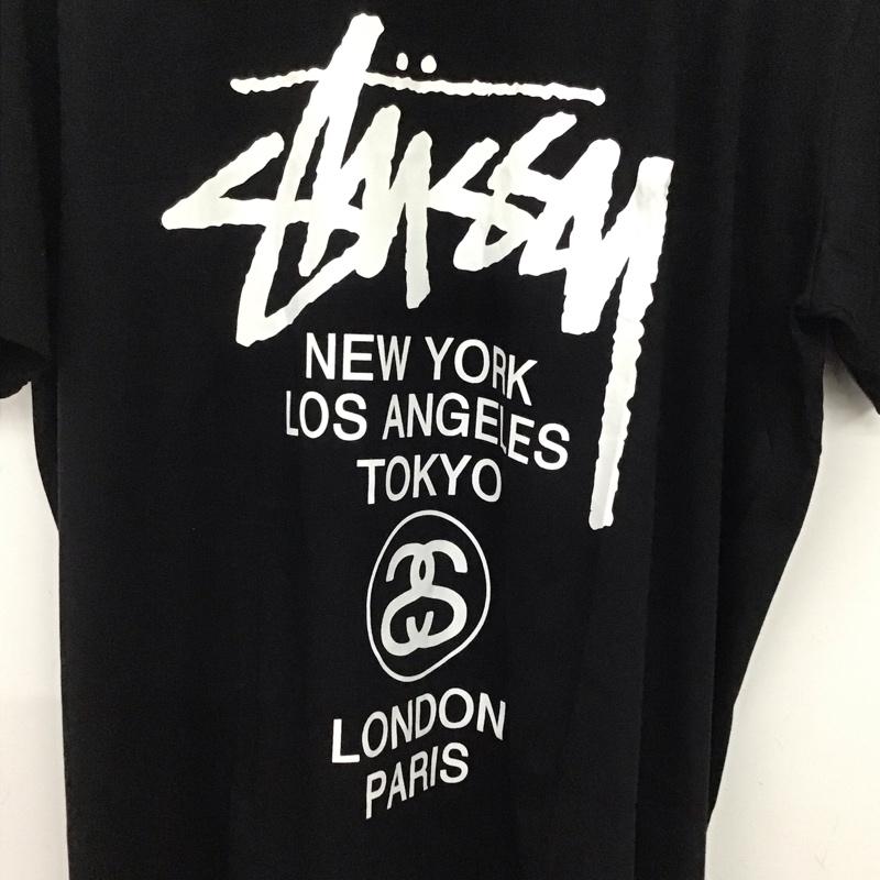 ステューシー STUSSY Tシャツ 半袖 半袖カットソー プリントTシャツ クルーネックカットソー L ロゴ、文字 黒 / ブラック /  メンズ USED 古着 中古 10136246