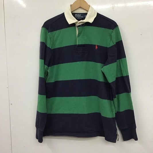 ポロバイラルフローレン Polo by RALPH LAUREN ポロシャツ 長袖 長袖ポロシャツ 長袖カットソー カラーシャツ M ロゴ、文字 紺 / ネイビー / X 緑 / グリーン /  メンズ USED 古着 中古 10136227