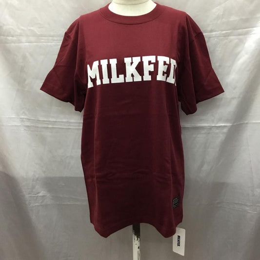 ミルクフェド MILKFED. Tシャツ 半袖 半袖カットソー プリントTシャツ クルーネックカットソー M ロゴ、文字 えんじ / ワインレッド /  レディース USED 古着 中古 10112248