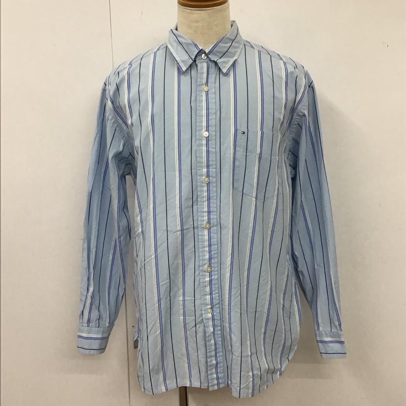 トミーヒルフィガー TOMMY HILFIGER シャツ、ブラウス 長袖 ストライプ コットン L ワンポイント 水色 / ライトブルー / X 白 / ホワイト / X 青 / ブルー /  メンズ USED 古着 中古 10116789