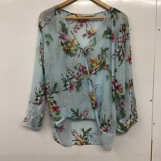 ザラ ZARA シャツ、ブラウス 長袖 XS 総柄 水色 / ライトブルー /  レディース USED 古着 中古 10136901