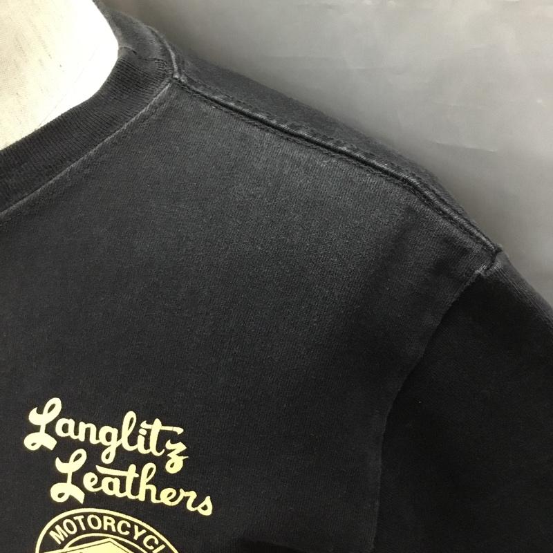 ラングリッツレザーズ Langlitz Leathers Tシャツ 半袖 半袖カットソー プリントTシャツ クルーネックカットソー S ロゴ、文字 黒 / ブラック /  メンズ USED 古着 中古 10116714