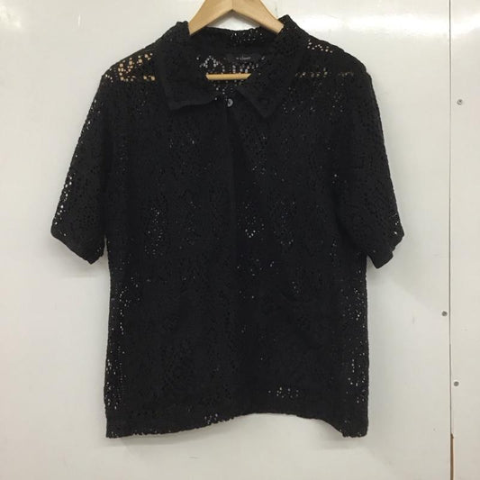 ダブルクローゼット w closet シャツ、ブラウス 半袖 半袖ニットシャツ 前ボタン 編み上げニット 総柄 黒 / ブラック /  レディース USED 古着 中古 10138827