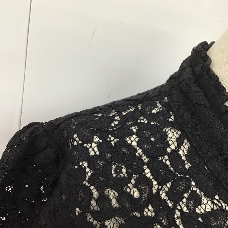 ザラ ZARA ワンピース ひざ丈スカート 4786 061 800 半袖 スタンドカラー L レース柄 黒 / ブラック /  レディース USED 古着 中古 10113508