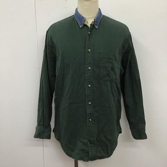 ノーティカ NAUTICA シャツ、ブラウス 長袖 襟デニム コットン ボタンダウン L ワンポイント 緑 / グリーン /  メンズ USED 古着 中古 10123206