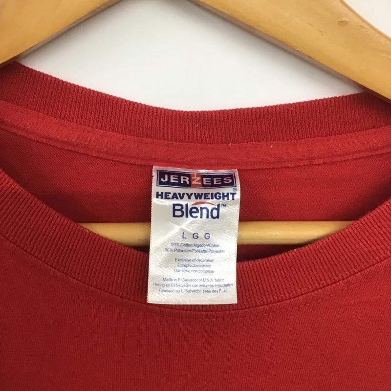 ジャージーズ JERZEES Tシャツ 半袖 半袖カットソー プリントTシャツ クルーネックカットソー L プリント 赤 / レッド /  メンズ USED 古着 中古 10140658
