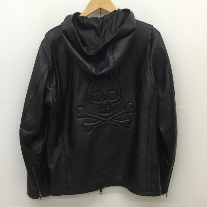 サイコバニー Psycho Bunny ジャケット、上着 レザージャケット エンボスロゴ フーデッド レザー ブルゾン 羊革 L ロゴ、文字 黒 / ブラック /  メンズ USED 古着 中古 10107277