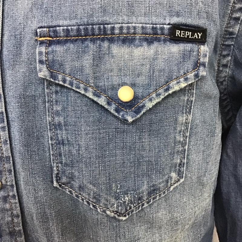 リプレイ REPLAY シャツ、ブラウス 長袖 長袖シャツ カラーシャツ ポケットシャツ デニムシャツ M 無地 インディゴ / インディゴ /  メンズ USED 古着 中古 10111745