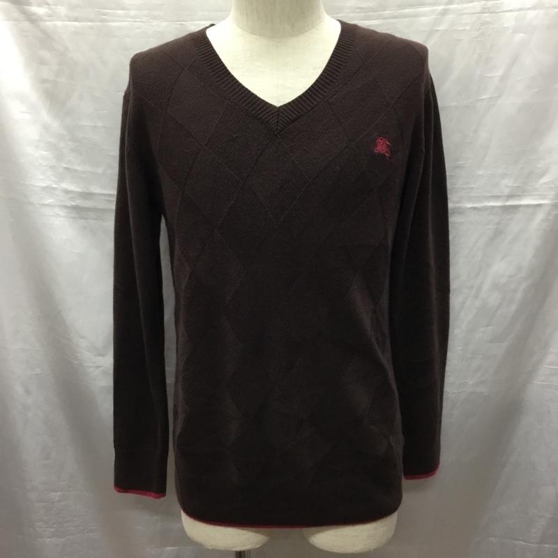 バーバリーブラックレーベル BURBERRY BLACK LABEL ニット、セーター 長袖 Vネック 2 無地 茶 / ブラウン /  メンズ USED 古着 中古 10121819