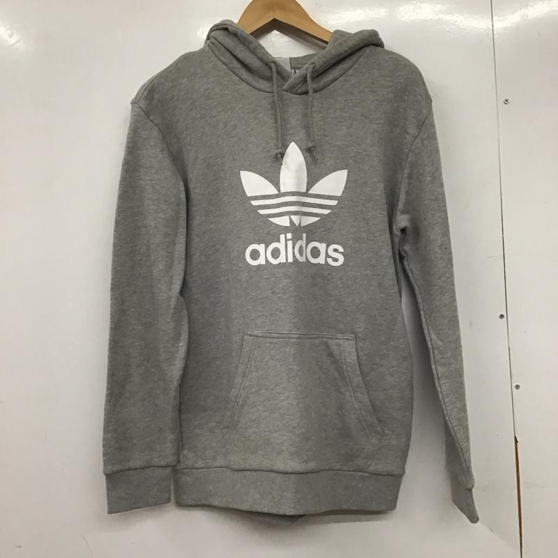 アディダス adidas パーカー 長袖 dt7963 フーディーパーカー プルオーバーパーカー L ロゴ、文字 灰 / グレー /  メンズ USED 古着 中古 10144798