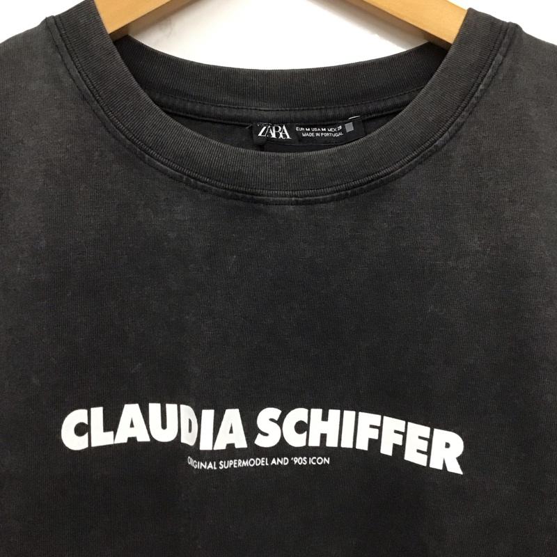 ザラ ZARA Tシャツ 半袖 4644 482 807 CLAUDIA SCHIFFER クルーネック タグ付き M ロゴ、文字 チャコールグレー / チャコールグレー /  メンズ USED 古着 中古 10129118