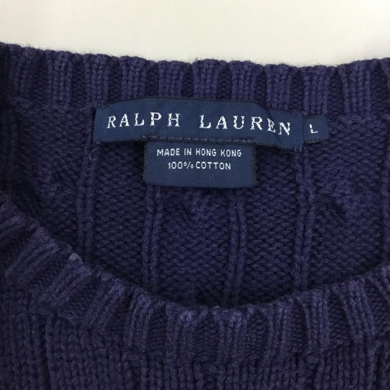 ラルフローレン RALPHLAUREN ニット、セーター 長袖 コットン クルーネック L ワンポイント 紺 / ネイビー /  レディース USED 古着 中古 10118374
