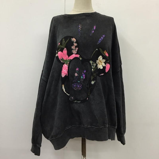 デシグアル Desigual トレーナー 長袖 22SWSK28 ミッキーマウス スパンコール フラワー 花 スウェット M キャラクター 黒 / ブラック /  レディース USED 古着 中古 10120812