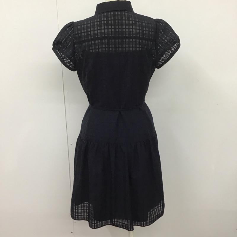 ブルーレーベル・クレストブリッジ BLUE LABEL CRESTBRIDGE ワンピース ひざ丈スカート 55j33-711-29 マイクロチェックレーシーワンピース 半袖シャツワンピース 前開きシャツ 36 無地 紺 / ネイビー /  レディース USED 古着 中古 10107360