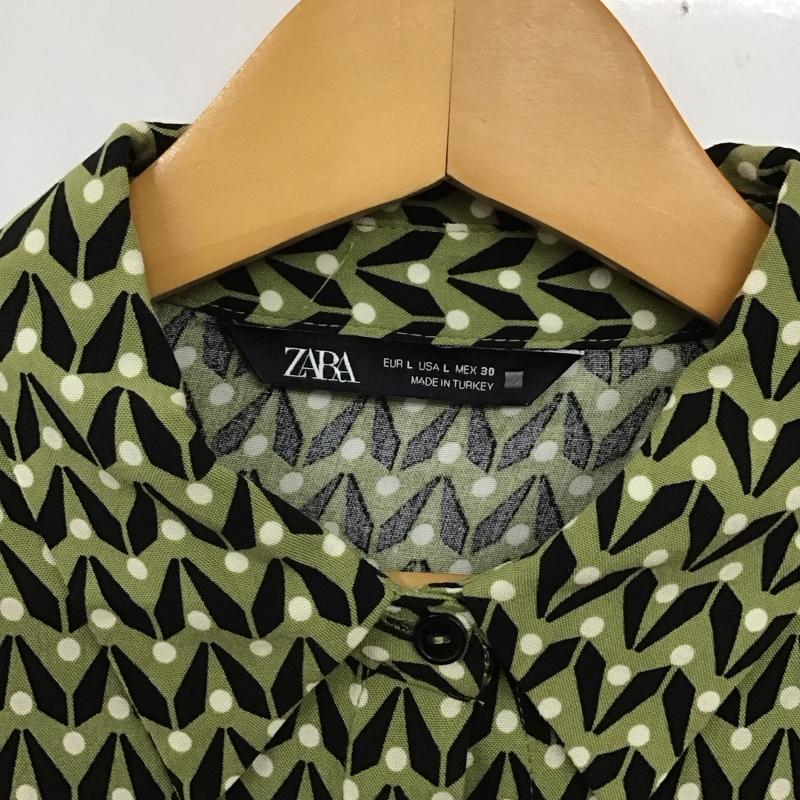 ザラ ZARA シャツ、ブラウス 長袖 1971 162 069 レトロ柄 L 総柄 カーキ / カーキ / X 黒 / ブラック / X 白 / ホワイト /  レディース USED 古着 中古 10129183