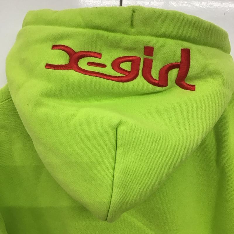 エックスガール X-girl パーカー 長袖 CWSQ112 Champion 2 ロゴ、文字 X プリント 黄緑 / イエローグリーン /  レディース USED 古着 中古 10141827
