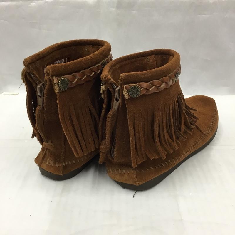 ミネトンカ Minnetonka ブーツ ショートブーツ 292X バックジップブーツ earth music&ecology コラボ フリンジ 無地 茶 / ブラウン /  レディース USED 古着 中古 10105965