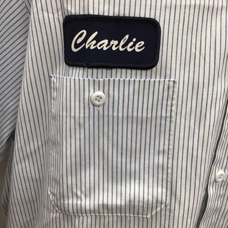 古着 USED シャツ、ブラウス 半袖 半袖シャツ カラーシャツ 半袖カットソー ストライプシャツ XL ロゴ、文字 紺 / ネイビー /  メンズ USED 古着 中古 10118542