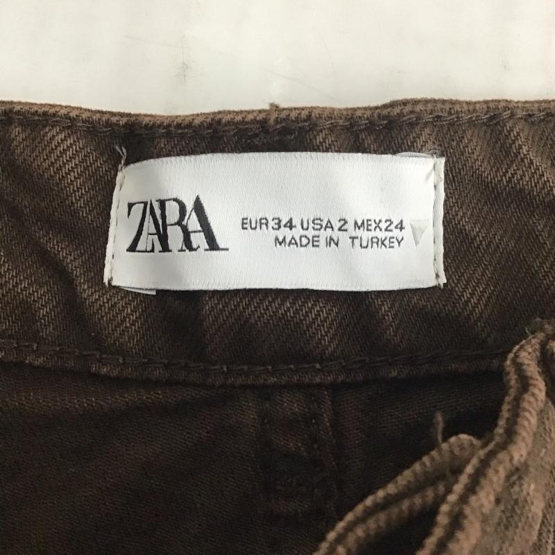 ザラ ZARA パンツ デニム、ジーンズ デニムパンツ ストレートパンツ ワイドパンツ カジュアルパンツ 34 無地 茶 / ブラウン /  レディース USED 古着 中古 10110452