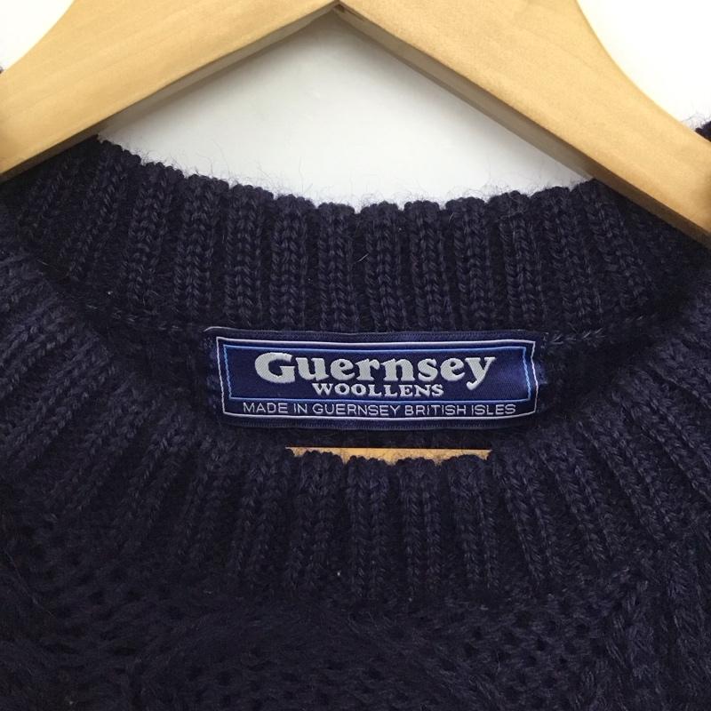 ガンジー ウーレンズ GUERNSEY WOOLLENS ニット、セーター 長袖 長袖ニットカットソー クルーネック セーター M 総柄 白 / ホワイト / X 紺 / ネイビー /  メンズ USED 古着 中古 10141474