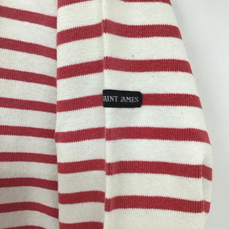 セントジェームス SAINT JAMES カットソー 長袖 長袖カットソー ワイドネックカットソー ボーダー ボーダー柄 白 / ホワイト / X 桃 / ピンク /  メンズ USED 古着 中古 10131386