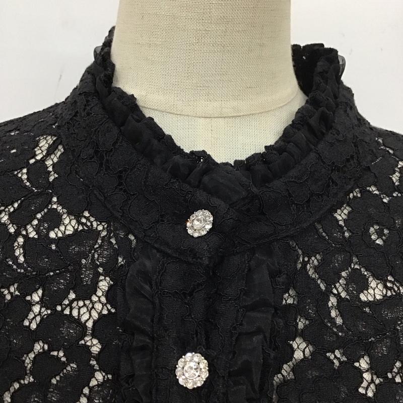 ザラ ZARA ワンピース ひざ丈スカート 4786 061 800 半袖 スタンドカラー L レース柄 黒 / ブラック /  レディース USED 古着 中古 10113508
