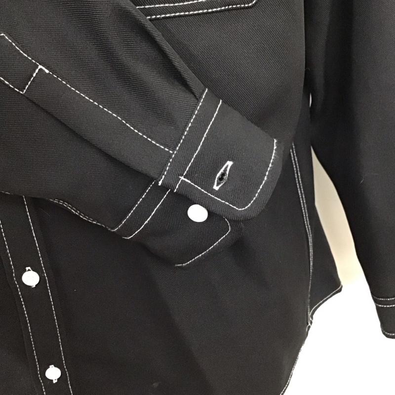 センスオブプレイス SENSEOFPLACE シャツ、ブラウス 長袖 aa04-13a001 バンドカラーステッチアウトシャツ 長袖シャツ ノーカラーシャツ L 無地 黒 / ブラック /  メンズ USED 古着 中古 10114498