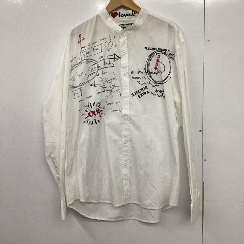 デシグアル Desigual シャツ、ブラウス 長袖 長袖シャツ ノーカラーシャツ XXL プリント 白 / ホワイト /  メンズ USED 古着 中古 10147310