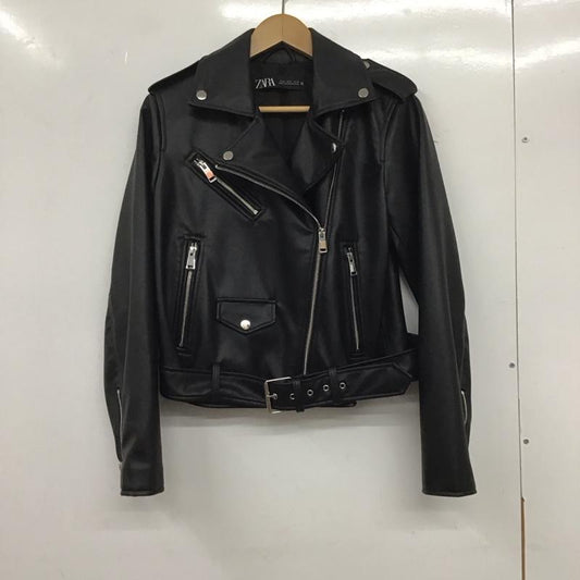 ザラ ZARA ジャケット、上着 ライダース 3046/060/800 レザー風バイカージャケット M 無地 黒 / ブラック /  レディース USED 古着 中古 10133675