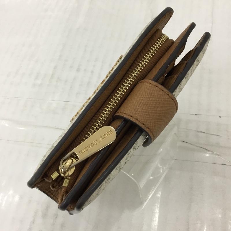 マイケルコース MICHAEL KORS 財布 二つ折り 35F8GTVF28 L字ファスナー ロゴ、文字 白 / ホワイト / X 茶 / ブラウン /  レディース USED 古着 中古 10109905